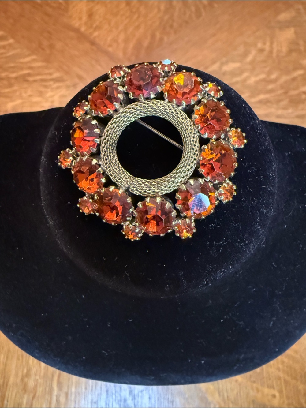 Weiss Vintage Amber Crystal Circle Brooch - Women's Jewelry